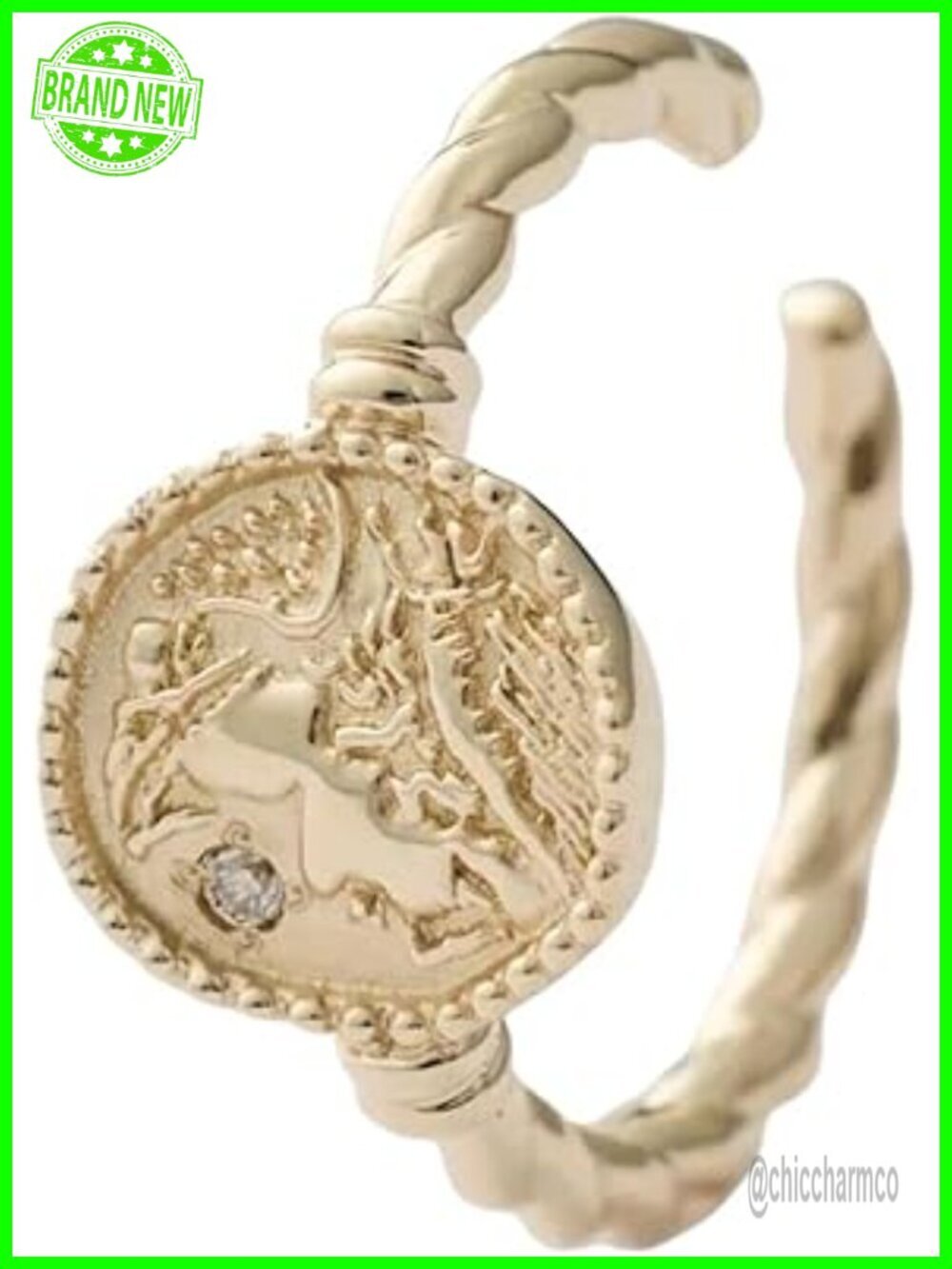 10K Gold Plated 925 Sterling Silver Goddess Relief Carved Rope Design Diamond